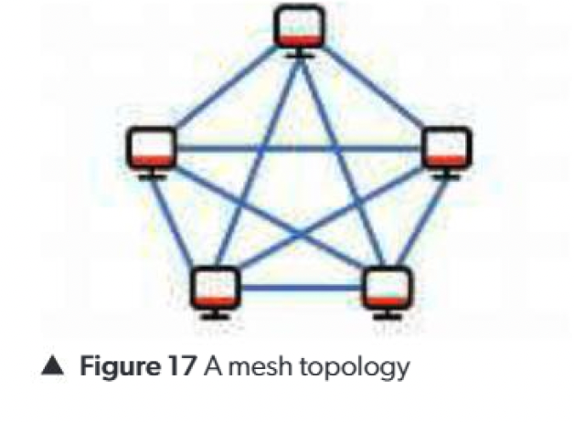 Mesh topology with network devices connected through multiple redundant paths.